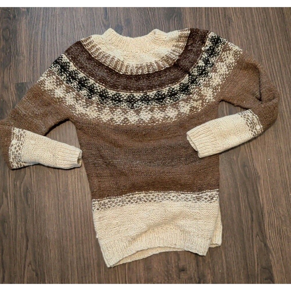 Handmade Homemade Pullover Sweater Brown White Women's